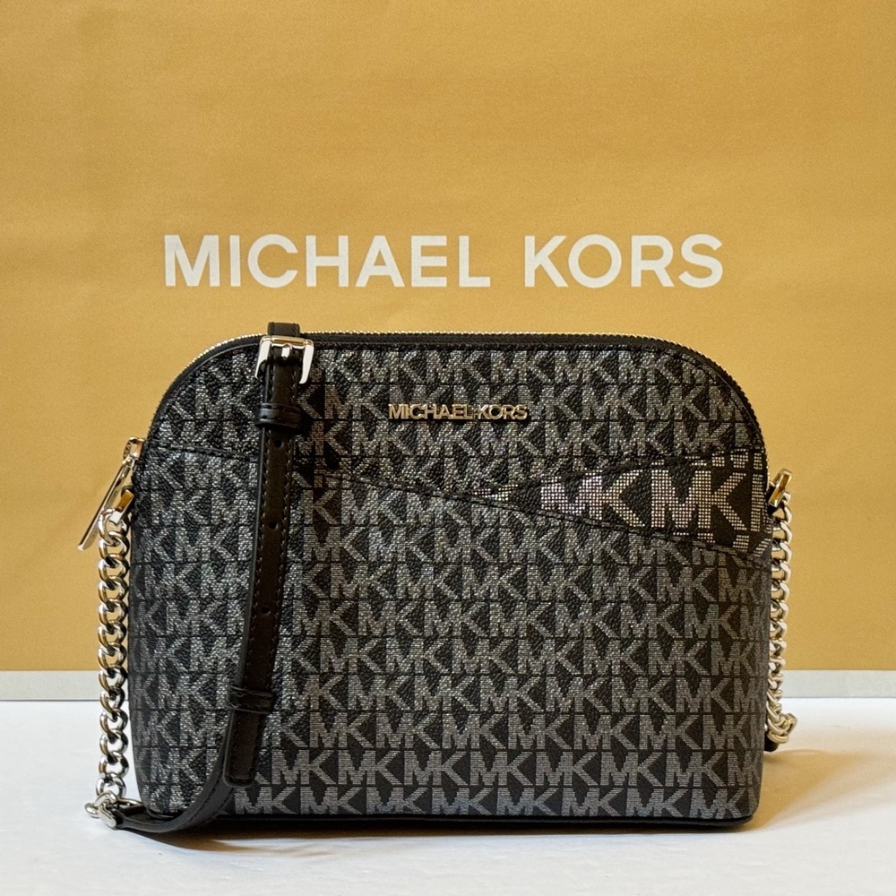 Michael Kors Jet Set Travel Medium Dome Crossbody Bag MK Silver/Black - Picture 2 of 7